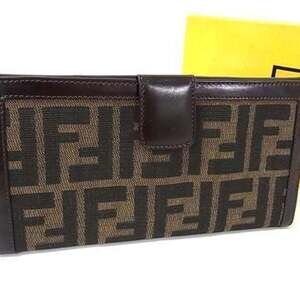 FENDI Zucca Wallet 2804・01339 Brown Canvas and Leather Double Bifold Long fo...
